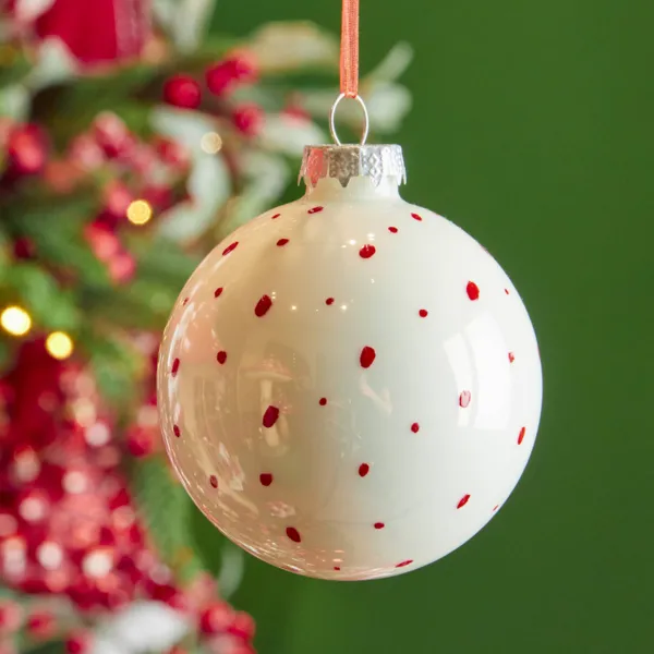 Set di 3 palline di natale in vetro (D80 mm) Pois bianco e rosso lucido
