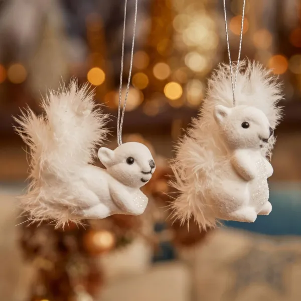 Lot de 2 �cureuils � suspendre (H6 cm) Pilou Blanc