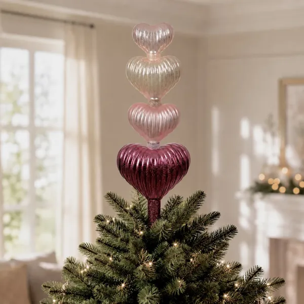 Puntale per albero di Natale in vetro Cuori Rosa cipria e scuro