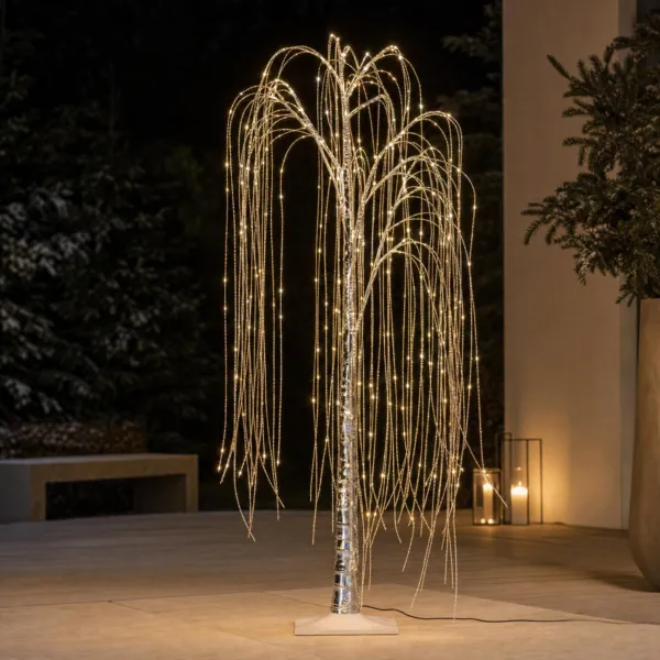 Albero luminoso 220 LED (H150 cm) Salice piangente Effetto screpolato Argento