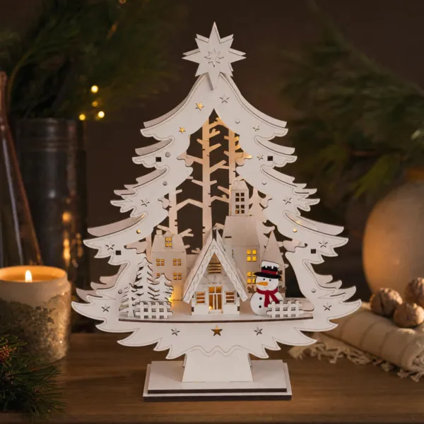 Sapin de No�l en bois lumineux (H39 cm) �toile Blanche