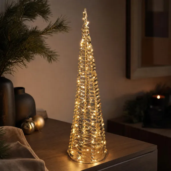 Batterijverlichte kegel 60 Micro Led (H60 cm) Christmas Goud