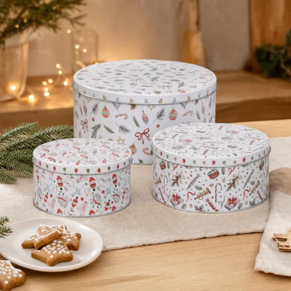 Set aus 3 runden Metalldosen Lebkuchen Weiß