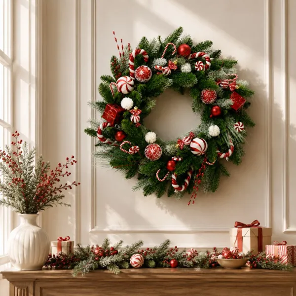 Weihnachtsdeko Kranz (D60 cm) Verzauberte S��igkeiten Rot