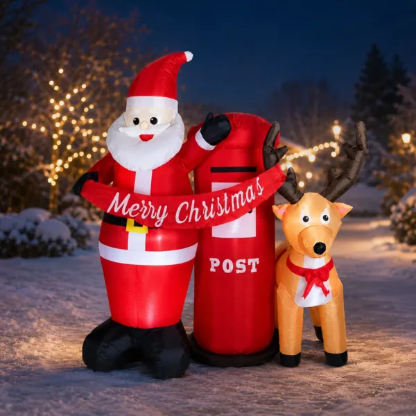 Babbo Natale gonfiabile e luminoso (H180 cm) e la sua Renna Bianca a luce fredda