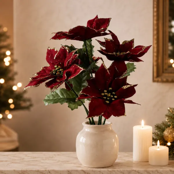 Weihnachtsstern auf Stab (H36 cm) Bordeaux Bouquet