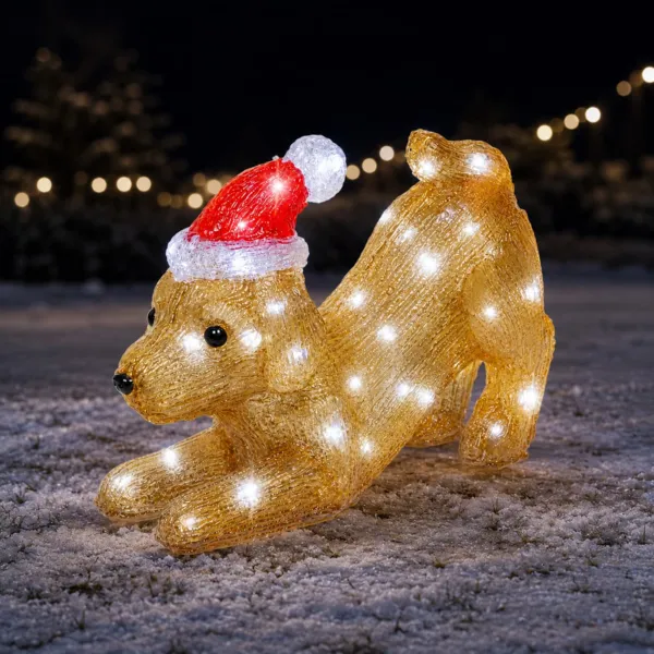 Chien lumineux � piles 30 LED (H20 cm) Teddy de No�l Blanc froid