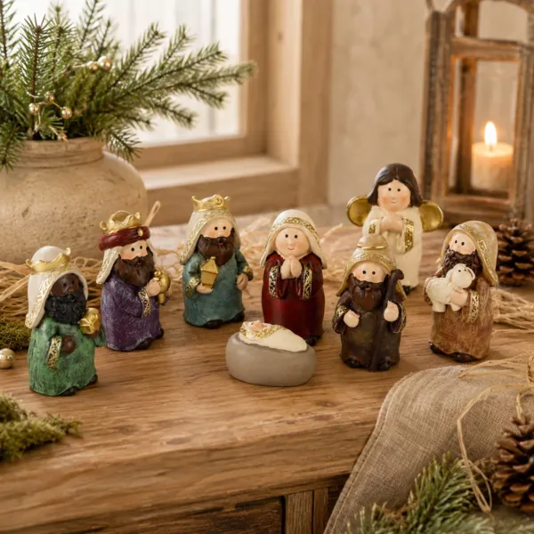 De 8 kleine santons (H6 cm) van Ava