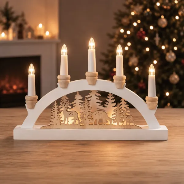 Village de No�l en bois � piles (H24 cm) Lueur Bor�ale Blanc chaud