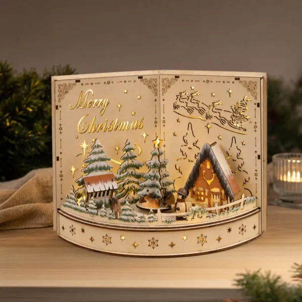 Village de No�l en bois lumineux � piles (H22 cm) Le Conte de No�l