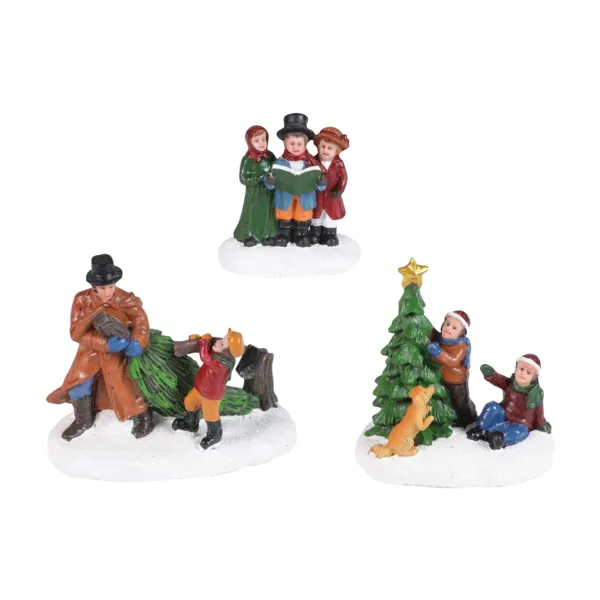 Set mit 3 Figuren f�r das Dorf (H7,8 cm) Die Vorbereitungen f�r Weihnachten
