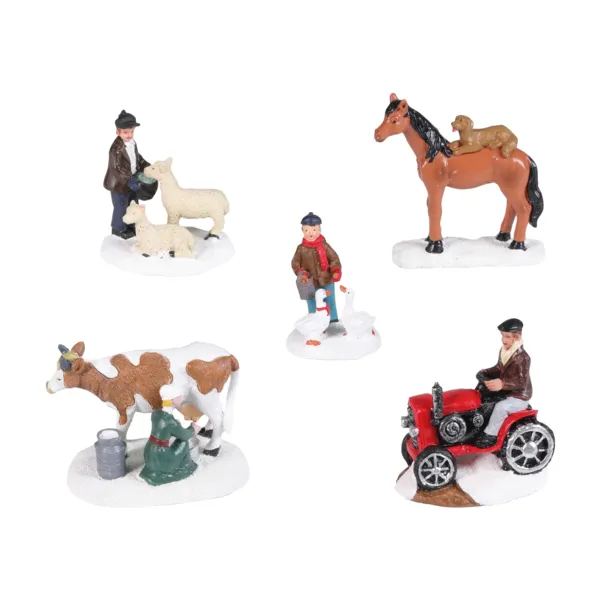 Lote de 5 figuritas para pueblo (H6,8 cm) Vida en la granja