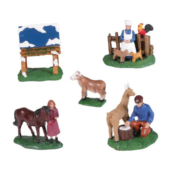 Set mit 5 Figuren f�r das Dorf (H7,7 cm) Bauernhoftiere