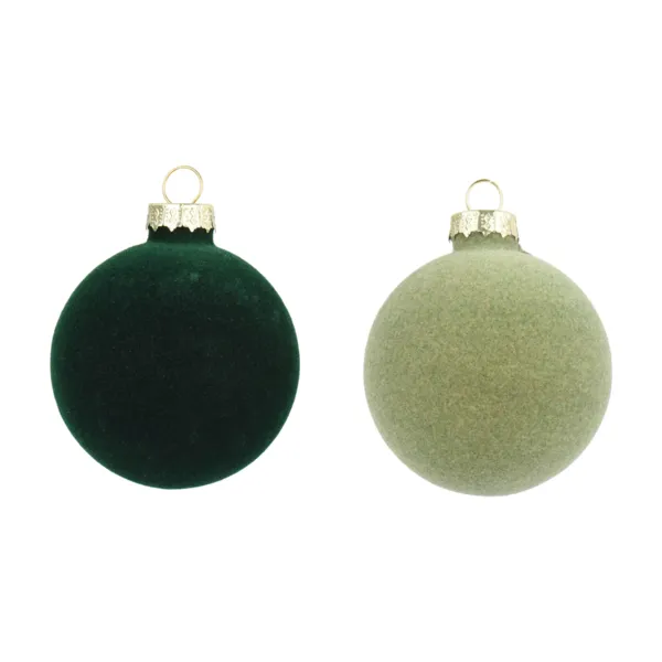 Lot de 6 boules en verre (D80 mm) Velours Vert sapin et clair