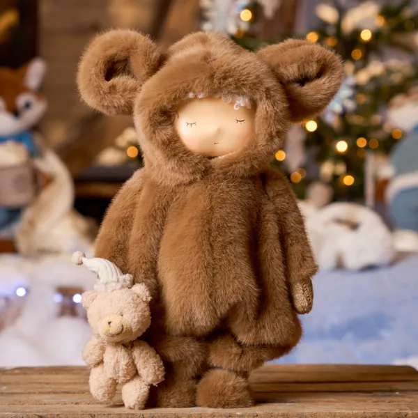Bambola di Natale in pelliccia sintetica (H40 cm) C�lestin pigiama orso Marrone
