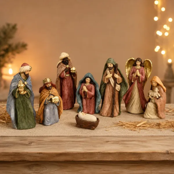 De 8 santons (H15 cm) van Jeanne
