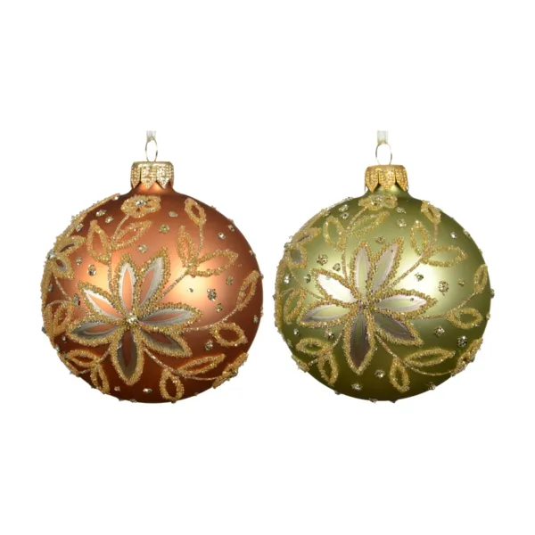 Lot de 6 boules de No�l en verre (D80 mm) Cornouailles Pistache et cognac