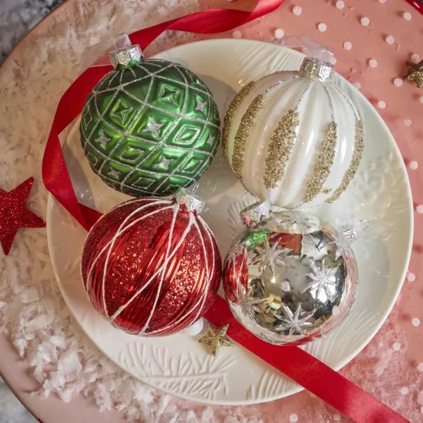 Set di 12 palline di natale in vetro (D100 mm) Celestia Verde agrifoglio, bianco e rosso