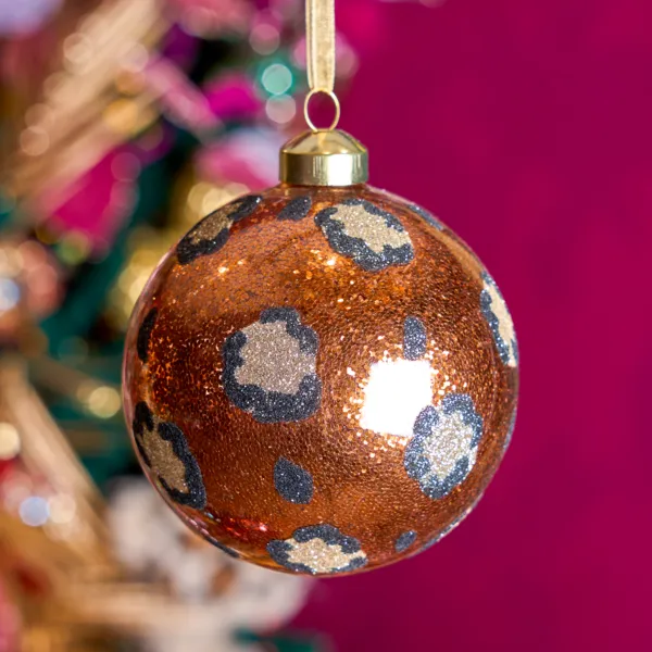 Pallina di natale in vetro (D100 mm) Leopardo disco Cognac