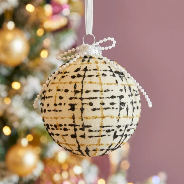 Set di 3 palline di natale in vetro (D80 mm) Couture Bianco lana