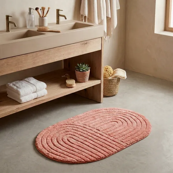 Tapis de bain ovale coton tuft� (50 x 80 cm) Boho-chic Terracotta