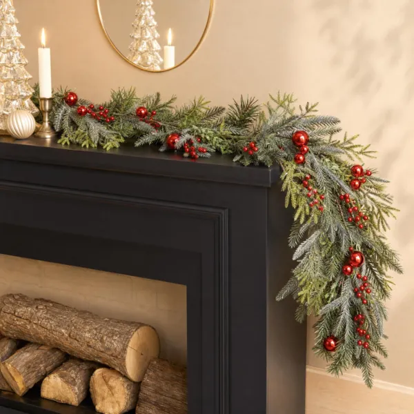 Sparrenguirlande (180 cm - D15) Winterbessen Bevroren groene spar en rood