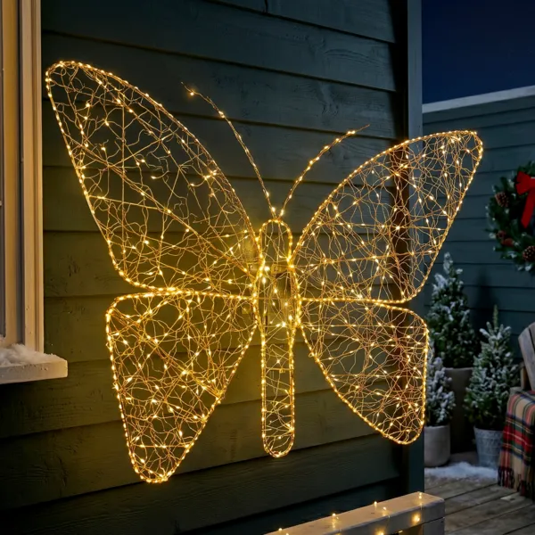 Farfalla luminosa 760 LED (H77 cm) Flashing Bianco caldo e caldo dorato