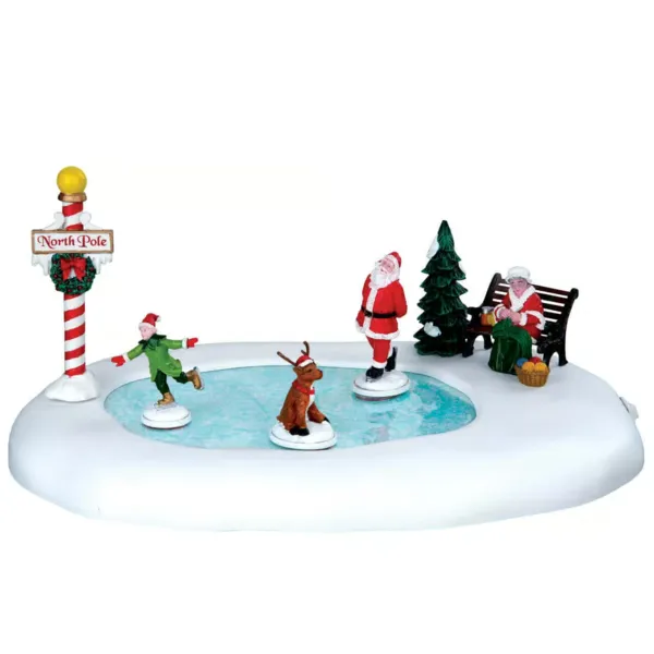 Lemax kerstdorp op batterijen met animatie Noordpool schaatsbaan