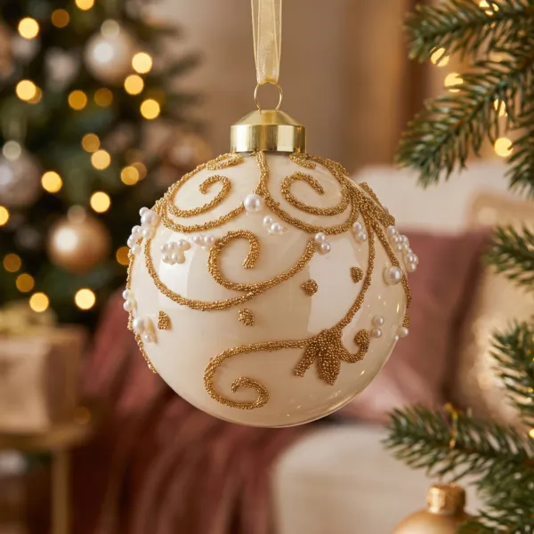 Pallina di natale in vetro (D80 mm) Sissi Bianco lana