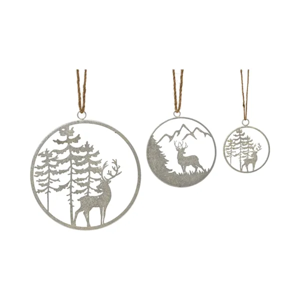 Set di 3 decorazioni natalizie in metallo (D28 cm) Paesaggi scintillanti Argento glitterato