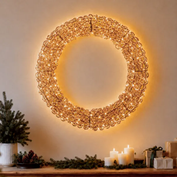 Ghirlanda natalizia luminosa 400 LED (D58 cm) Veglione Flash Rame rosa e bianco caldo