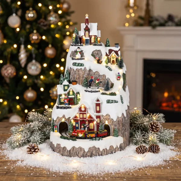 Musikalisches und beleuchtetes Weihnachtsdorf mit Bewegung (H41 cm) Das Alpen-Dorf