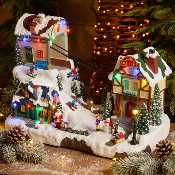 Weihnachtsdorf Lemax mit Beleuchtung, Musik und Animation (H31 cm) Sessellift Tout Schuss