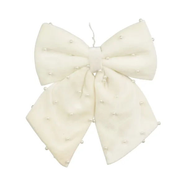 Noeud de No�l (H24 cm) Perles Blanches
