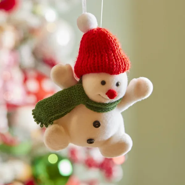 Suspension de No�l (H12 cm) Bonhomme de neige �charpe Blanche