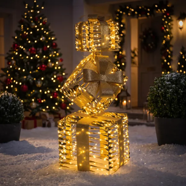 Regalos luminosos 600 LED (Alto 73 cm) Efecto Flash Oro claro y blanco c�lido