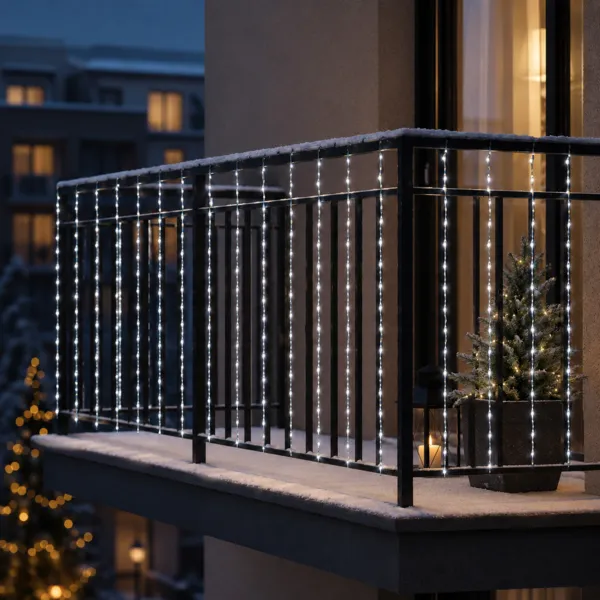 Lichtervorhang für Balkon 220 LED (B2 m - H1 m) Kaltweiß - Weihnachts-beleuchtung