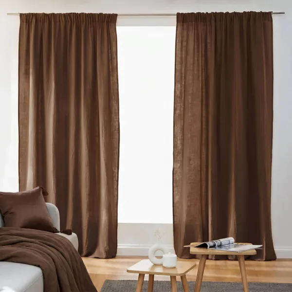 Gordijn van katoenen gaze met plooiband (180 x 240 cm) Ga�a Bruin