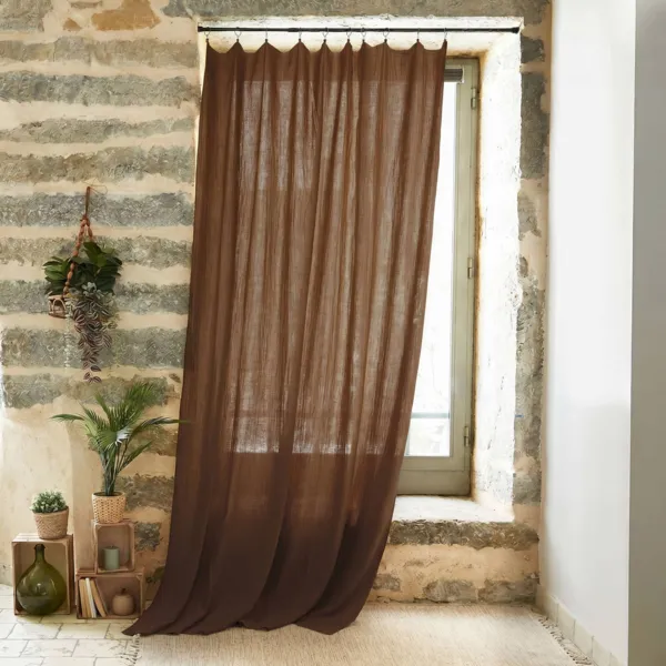 Rideau gaze de coton ajustable (180 x max 300 cm) Ga�a Brun