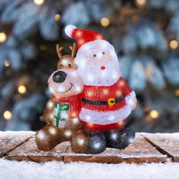 Lichtgevende Kerstman 80 LED (H39 cm) Mijn vriend het rendier Koud wit