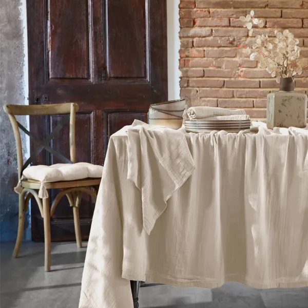 Nappe carr�e gaze de coton (180 x 180 cm) Ga�a Beige
