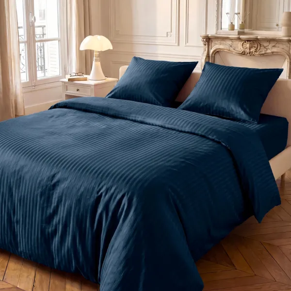 Housse de couette et deux taies d'oreiller satin de coton (260 x 240 cm) Anselme Bleu Marine