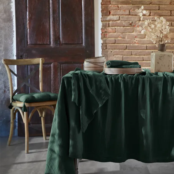 Nappe rectangulaire gaze de coton (150 x 300 cm) Ga�a Vert sapin
