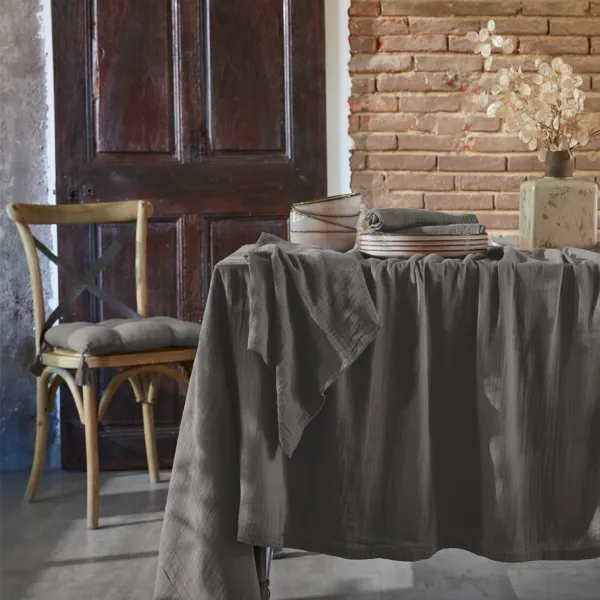 Nappe rectangulaire gaze de coton (150 x 300 cm) Ga�a Gris granit