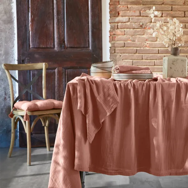 Tovaglia rettangolare garza di cotone (150 x 300 cm) Ga�a Rosa pesca