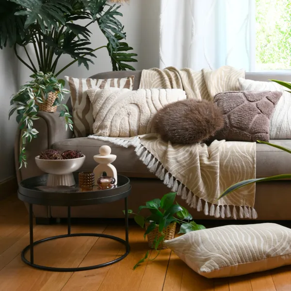 Plaid coton (125 x 150 cm) Felidae Ecru