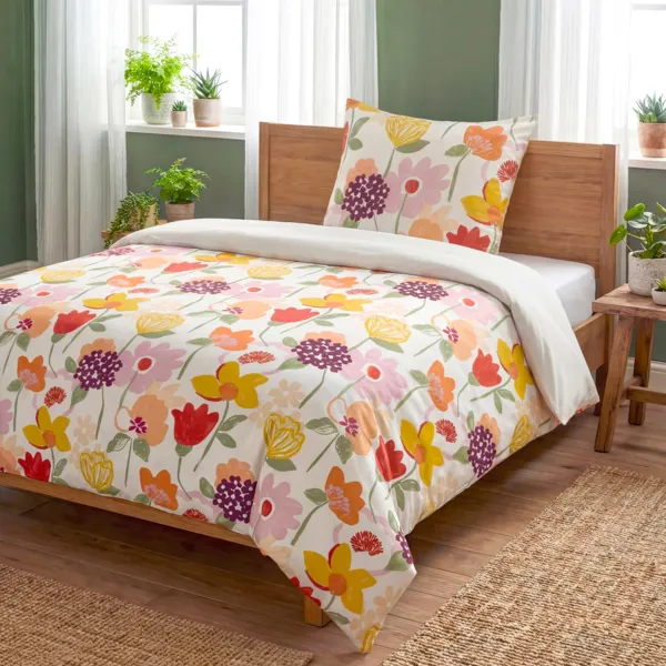 Housse de couette et une taie d'oreiller coton (140 x 200 cm) Alexia Multicolore