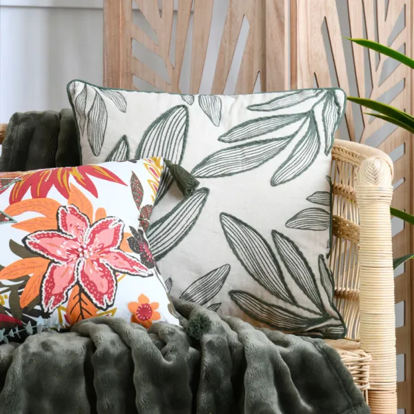 Coussin carr� coton (50 x 50 cm) Tenali Vert kaki