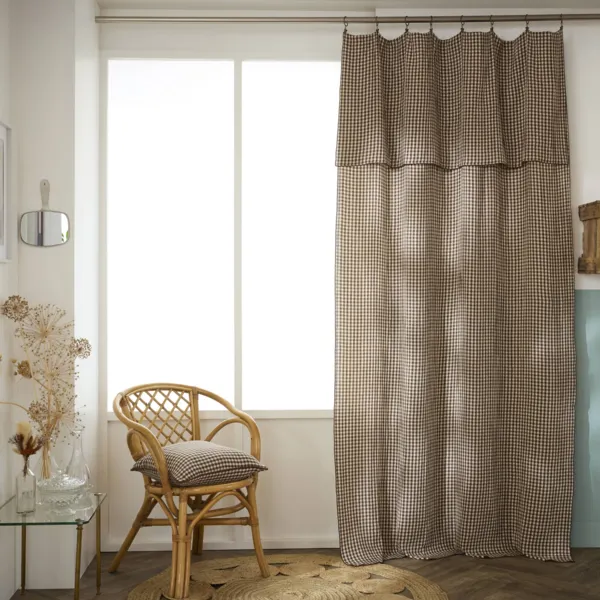 Tenda in garza di cotone regolabile (140 x max 180 cm) Ga�a vichy Marrone