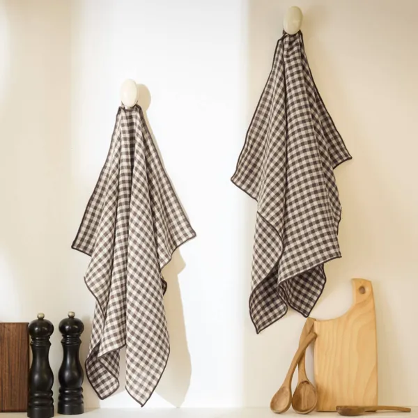 S�t med 2 bomuldsgaze h�ndkl�der (50 x 70 cm) Ga�a vichy Brun